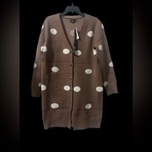 Elegant Brown Polka Dot Cardigan